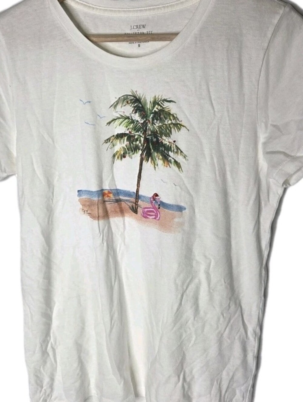J. Crew Collector Tee S White Palm Tree Beach Graphic Tee